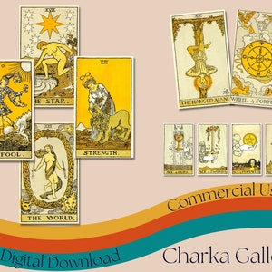 Afdrukbare Rider Waite Smith Tarot Card Deck, "The Illustrated Key To The Tarot" Hoge resolutie Complete Set, Commercieel Gebruik