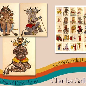Ilustraciones imprimibles de "Demonios persas", Impresión de arte mural de dibujos del diablo, Hoja de collage vintage, Misticismo persa, Formatos JPG&PNG