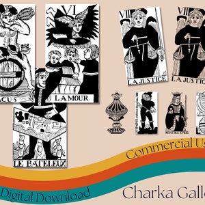 Afdrukbare "The Tarot Flamand de 1780" Black and White Tarot Card Deck, JPG & PNG Formaten (Transparante Achtergrond), Commercieel Gebruik