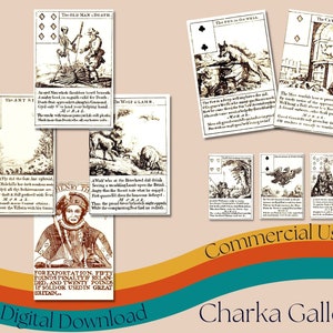Cartas de jogo "Fábulas de Esopo" para impressão, baralho completo, folha de colagem de jogos de cartas vintage, coisas efêmeras, álbum de recortes, cartas ATC, uso comercial