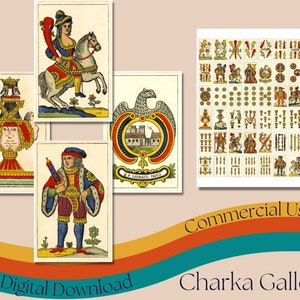 Druckbares "Aluette" Spielkarten Deck, Französisches Kartenspiel Hochauflösendes Komplettset, Spielkarten Collage Sheet, Kommerzielle Nutzung