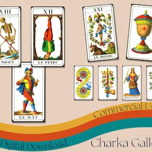 Afdrukbare "The 1JJ Swiss" Tarot Card Deck, Hoge resolutie Complete Set, Franse titel Tarot Deck, Commercieel Gebruik