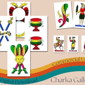 Carte da gioco "Napoli" stampabili, foglio collage di carte da gioco italiane, carte da gioco a semi spagnoli, uso commerciale, giochi di carte d'epoca
