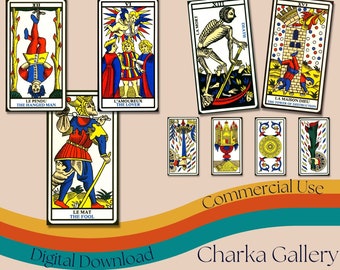 Printable "Tarot of Marseilles" Tarot Card Deck, High Resolution Complete Set, Instant Digital Download, Commercial Use