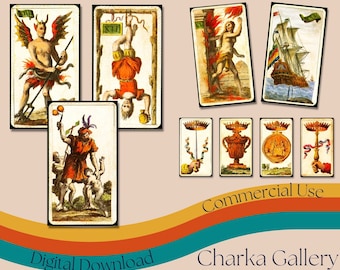 Imprimible "Minchiate Etruria" Tarot Card Deck, Juego completo de alta resolución, Descarga digital instantánea, Uso comercial