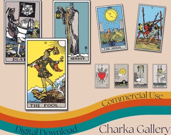 Baraja de cartas de Tarot Rider Waite Smith imprimible, conjunto completo de alta resolución, descarga digital instantánea, uso comercial