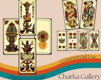 Baralho completo de cartas de jogo "Trevigiane" para impressão, conjunto completo de cartas de jogo italianas de alta resolução, jogos de cartas vintage, uso comercial