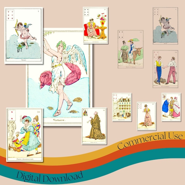 Printable La Sibylle des Salons Fortune Telling Cards, Cartomancy Deck, French Oracle Deck, Divination Tools, Commercial Use