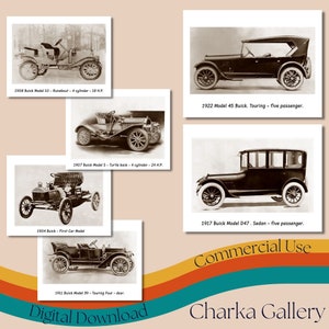 Stampabile "Fotografie e specifiche Buick 1904-1938", Foglio collage di auto d'epoca, Carte ATC, Ephemera, Junk Journal, Scrapbook