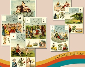 Printable Grand Jeu de Mlle Lenormand Card Full Deck, Vintage Fortune Teller Card Collage Sheet, Divination Cards, Ephemera, Commercial Use