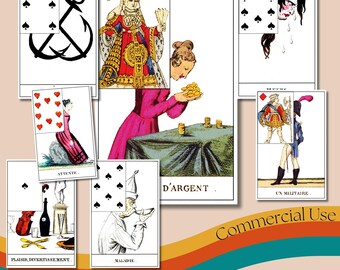 Vintage 'Petit Sorcier' Wahrsagespiel, druckbare französische Spielkarten, Cartomancy Deck, Sammlerdeck, kommerzielle Nutzung