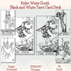 Printable Rider Waite Smith Black and White Tarot Card Deck, JPG & PNG Formats (Transparent Background), Commercial Use