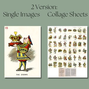 Cartas de jogar Alice no País das Maravilhas para impressão, baralho completo, página de colagem de coisas efêmeras vintage, diário de lixo, álbum de recortes, cartas ATC, uso comercial imagem 2