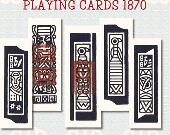 Antique Chinese Ceki Playing Cards 1870, Restored Camoin Marseille Export Deck, Printable Peranakan Kwan-Pai Cards JPG