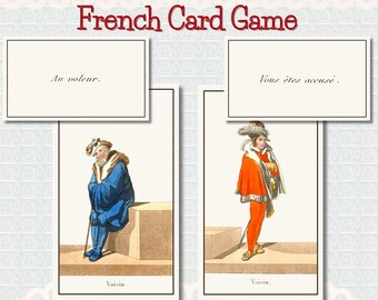 Antique French Game Cards 1830 • "Au Voleur!" Stop Thief Deck • 52 Hand-Colored Art Prints • Parisian Ephemera • Rare Comic Engravings