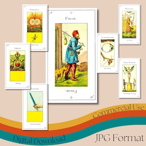 Baralho completo de cartas de tarô "Grand Etteilla" para impressão, baralho de oráculo francês, cartas de adivinhação vintage, 78 cartas em formato JPG, uso comercial