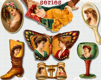 Antique Kinney Novelties Cigarette Cards 1889 • 145 Mega Bundle • Transparent PNG & JPG • Victorian Trade Cards N228 •Whimsical Ephemera Kit