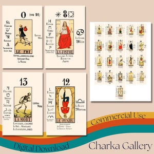 Cartas de tarô arcanas principais com design "Papus" para impressão, folha de colagem de cartas de tarô vintage, clipart de tarô, uso comercial, download instantâneo