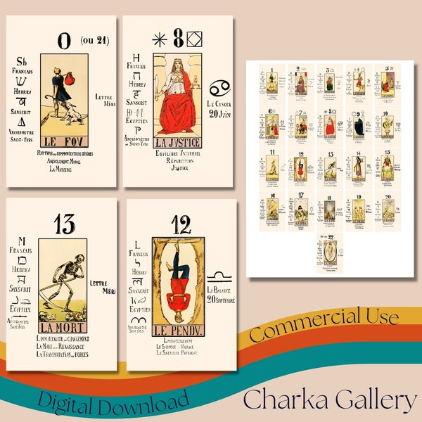 Printable "Papus" Design Major Arcana Tarot Cards, Vintage Tarot Cards Collage Sheet, Tarot Clip Art, Commercial Use, Instant Download