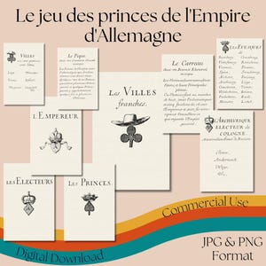 Le Jeu des Princes de l'Empire d'Allemagne トランプ、アンティーク 1674 フランス カード ゲーム、ヴィンテージ コレクターズ デッキ、商用利用