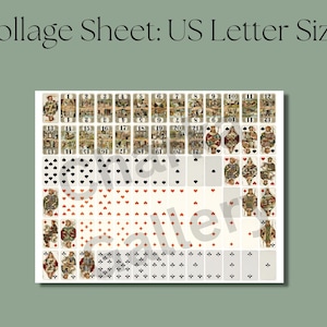 May include: A printable collage sheet featuring a set of playing cards with illustrations. The sheet is designed for US Letter size paper.