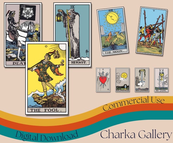 Restored Rider Waite Smith Tarot Deck Printable • Vintage 1909 Tarot Cards Digital Download • High Res 300 DPI • Commercial Use Clipart