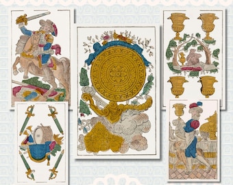 Antique Spanish Playing Cards 1800s • Large Baraja Española Art Prints • 48 Cards • 19th Century Spanish Heritage • Vintage Wall Art