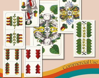 Conjunto completo de cartas de jogo alemãs vintage, baralho completo para impressão com padrão Württemberg, baralho colecionável alemão antigo, uso comercial