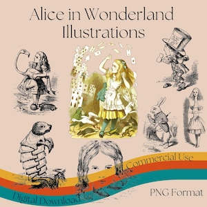 Illustrations d'Alice au pays des merveilles, arrière-plans Transparents PNG, imprimable vintage dessins d'Alice au pays des merveilles, clipart, usage Commercial