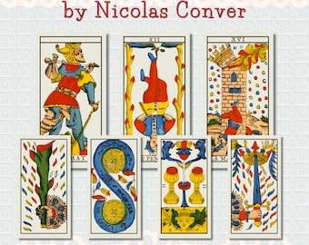 Nicolas Conver 1760 Tarot de Marseille Deck, 78 Vintage Tarot Cards, JPG Format
