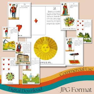 Jeu de cartes Oracle Daveluy Mlle Lenormand vintage, jeu de cartes de cartomancie Français imprimable, ensemble complet de cartes divinatoires antiques, utilisation commerciale