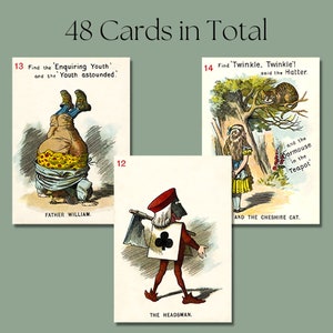 Cartas de jogar Alice no País das Maravilhas para impressão, baralho completo, página de colagem de coisas efêmeras vintage, diário de lixo, álbum de recortes, cartas ATC, uso comercial imagem 3