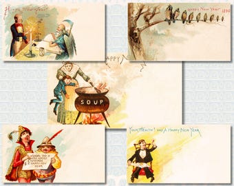 Antique New Year 1890 Cigarette Cards • Kinney Bros Complete Set • Jumbo Art Prints • Victorian Holiday Ephemera • Vintage New Year Decor