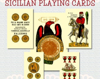 1924 Sicilian Playing Cards Digital Download, Antique Italian Board Game Ephemera, Martino Azzarello Palermo Deck, Restored Cards JPG