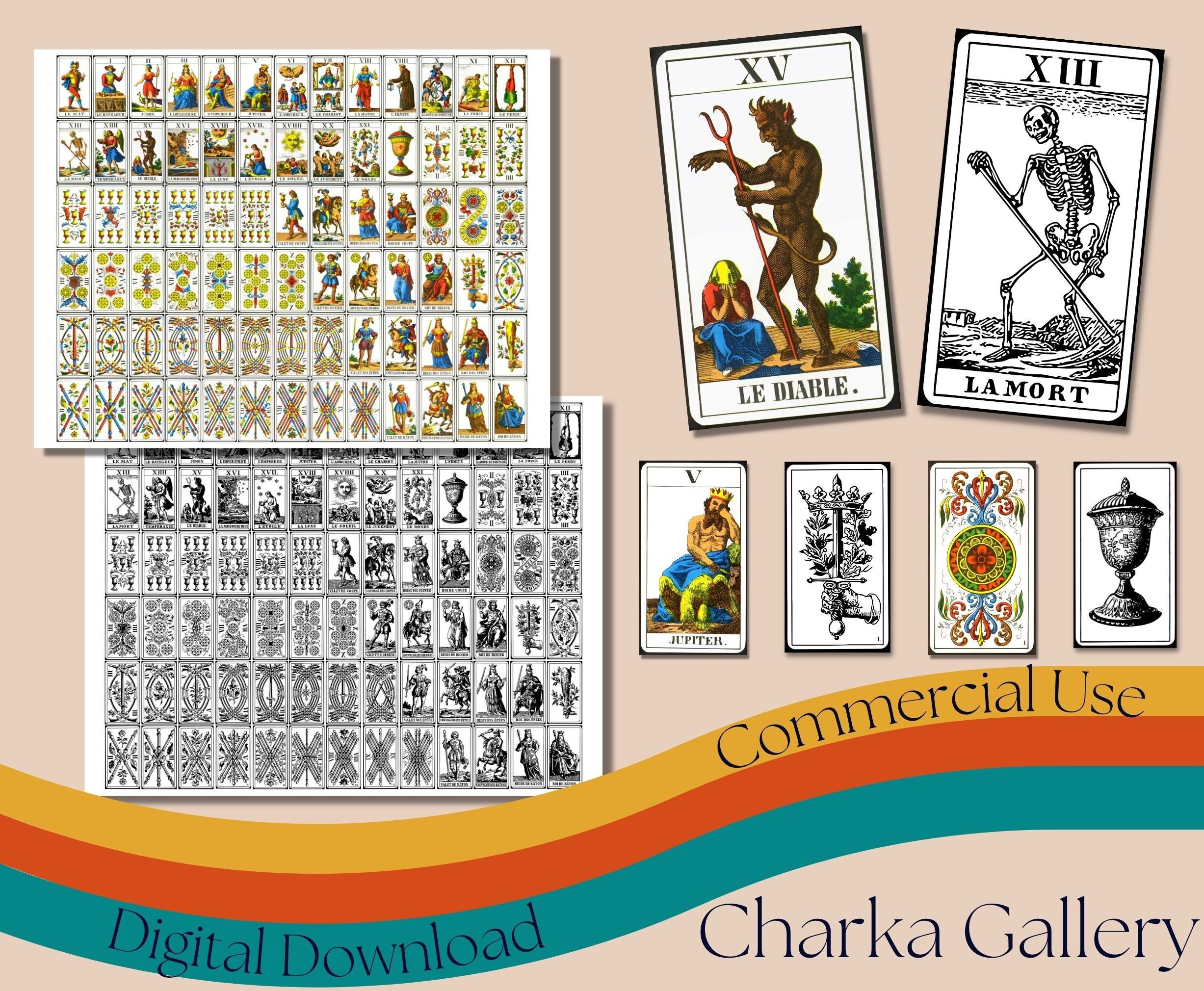 Printable the 1JJ Swiss Mini Tarot Card Deck Stickers, Black &amp; White ...