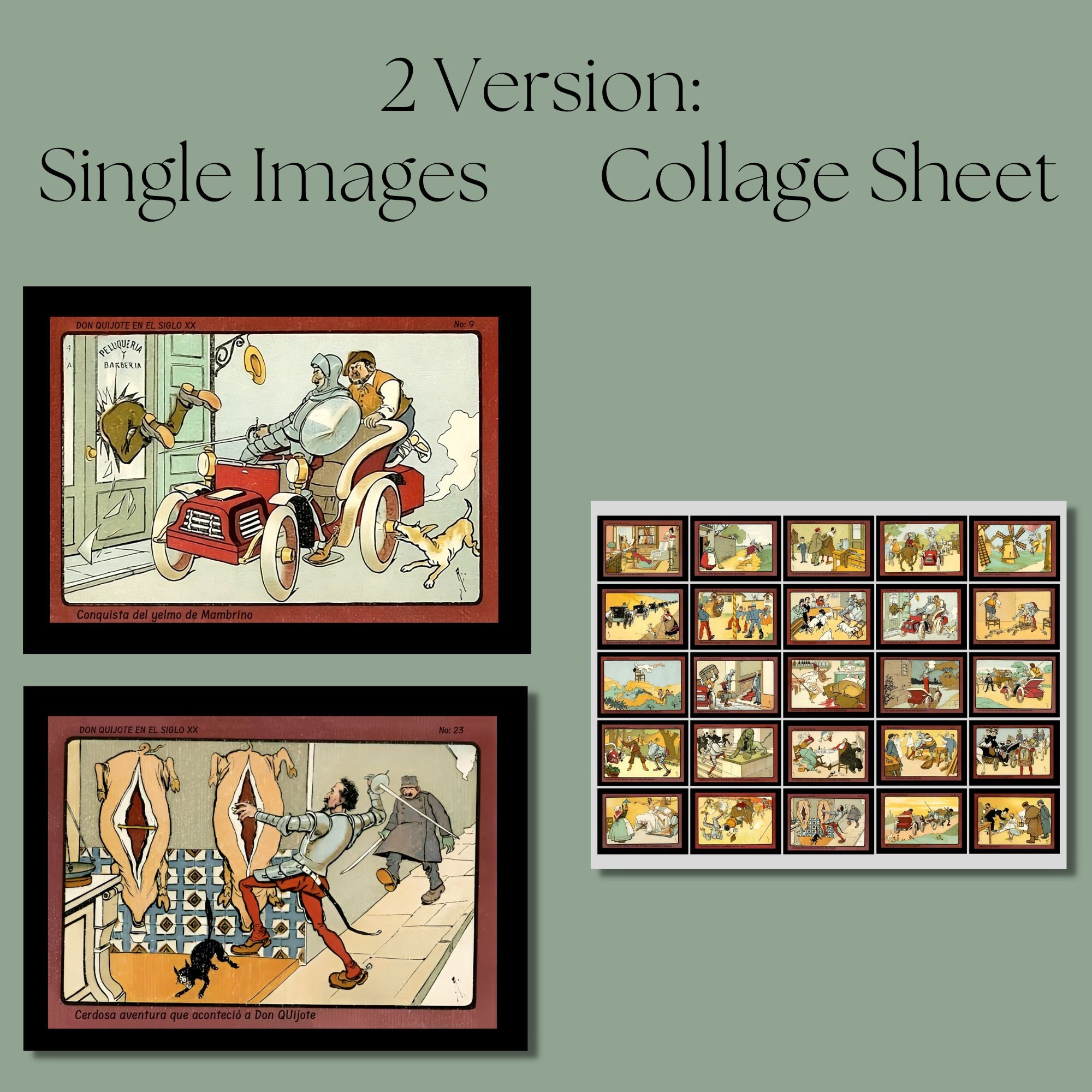Printable Don Quixote in the 20th Century Postcard Vintage - Etsy