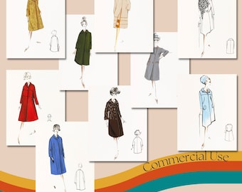 100 Carven Pluie Fashion Sketches • Set 3 • Vintage French Raincoats & Outerwear • 4x5 Printable Art • Paris Museum Archive • Commercial Use