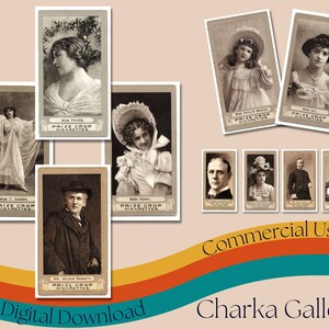 Druckbare "Darsteller und Schauspielerinnen" Zigarettenkarten, Vintage Ephemera Collage Sheet, Junk Journals, Scrapbooking, ATC Karten, Teekarten
