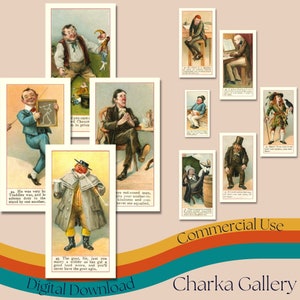 Tarjetas de cigarrillos imprimibles "Dickens Gallery", ilustraciones de personajes de novelas famosas, diario basura y suministros de álbumes de recortes, tarjetas ATC