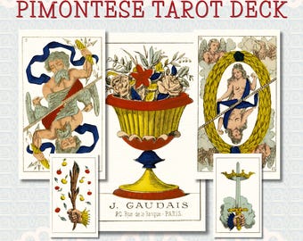 Antique 1860 French Tarot Deck Digital Download, Restored J. Gaudais Paris Piedmontese Tarot, Italian Suited Tarot Cards JPG