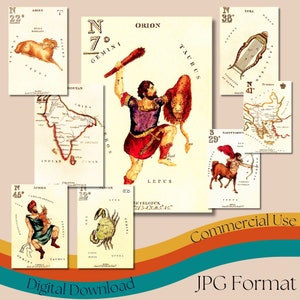 Vintage 'Astronomische' speelkaarten, compleet 60 kaartendek, astronomie en geografie illustraties, sterrenbeeldkaarten, commercieel gebruik