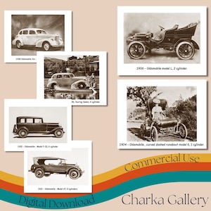 Stampabile "Oldsmobile 1897-1938 Fotografie e specifiche", Foglio collage di auto d'epoca, Carte ATC, Ephemera, Junk Journal, Scrapbook