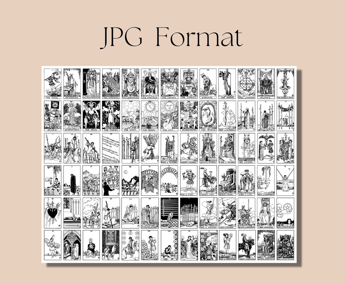 Printable Mini Tarot Card Deck Stickers, Black &amp; White and Color Rider ...