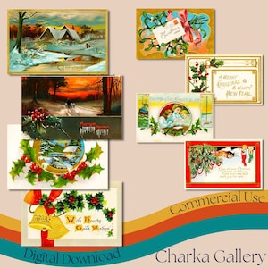 Paquete de 3 postales navideñas antiguas, tarjetas de felicitación navideñas, hojas de collage de efímeras navideñas, diario basura, álbum de recortes, uso comercial