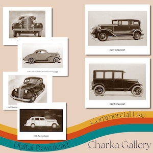 Stampabile "Chevrolet - Pontiac 1912-1938 Fotografie", Foglio collage di auto d'epoca, Carte ATC, Junk Journal, Scrapbook, Uso commerciale