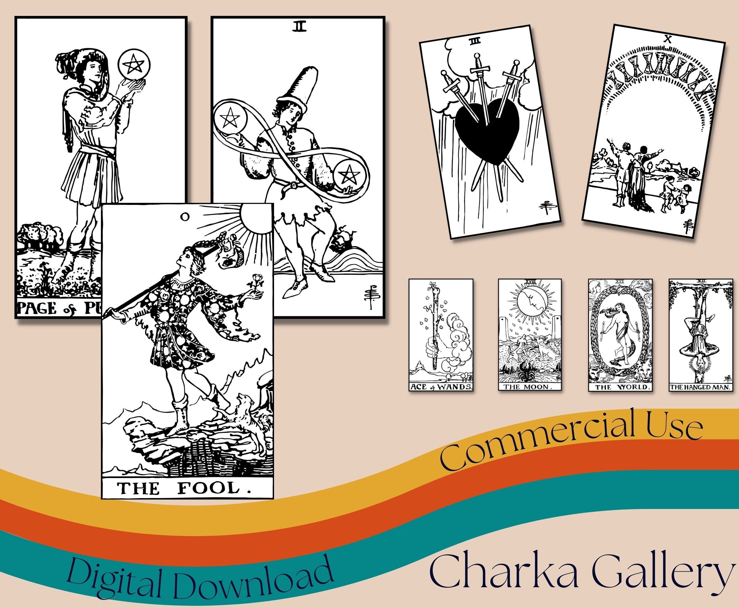 Printable Rider Waite Smith Black and White Tarot Card Deck, JPG &amp; PNG ...