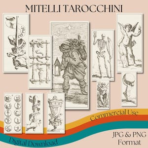 Antigo baralho de tarô italiano de Gioseppe Maria Mitelli, cartas de tarô do século XVII, cartas de adivinhação, baralho de oráculo exclusivo, tarô histórico