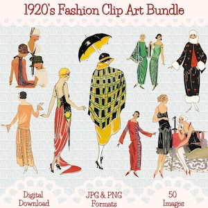 1920s Très Parisien Clip Art Bundle-1, Art Deco Fashion Illustrations, Transparent Background PNG, Vintage French Fashion, Commercial Use