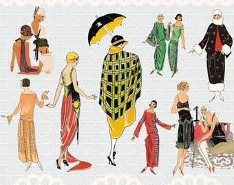 カラフルなデジタル ヴィンテージ ファッション イラスト インスタント