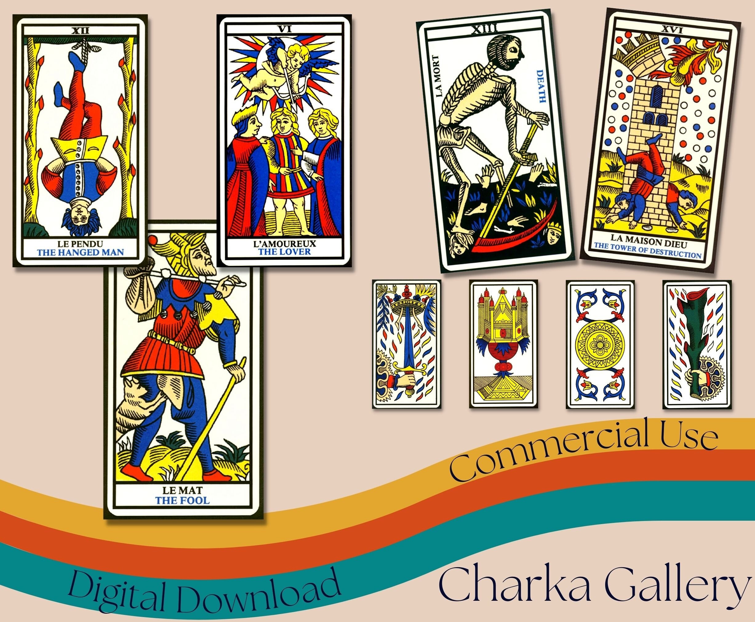 Printable tarot of Marseilles Tarot Card Deck, High Resolution Complete Set, Instant Digital ...
